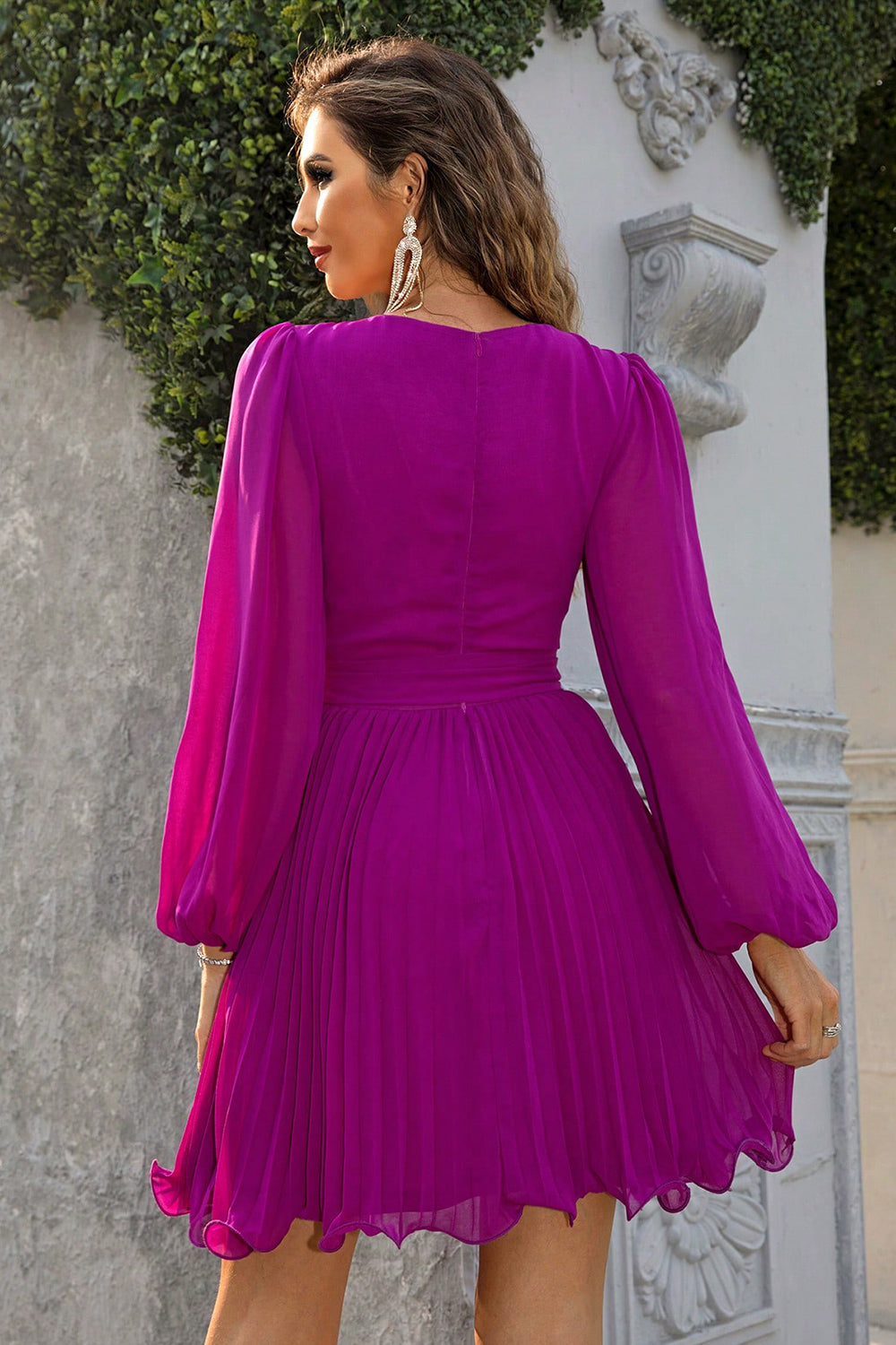 Tied Surplice Neck Pleated Dress BLUE ZONE PLANET