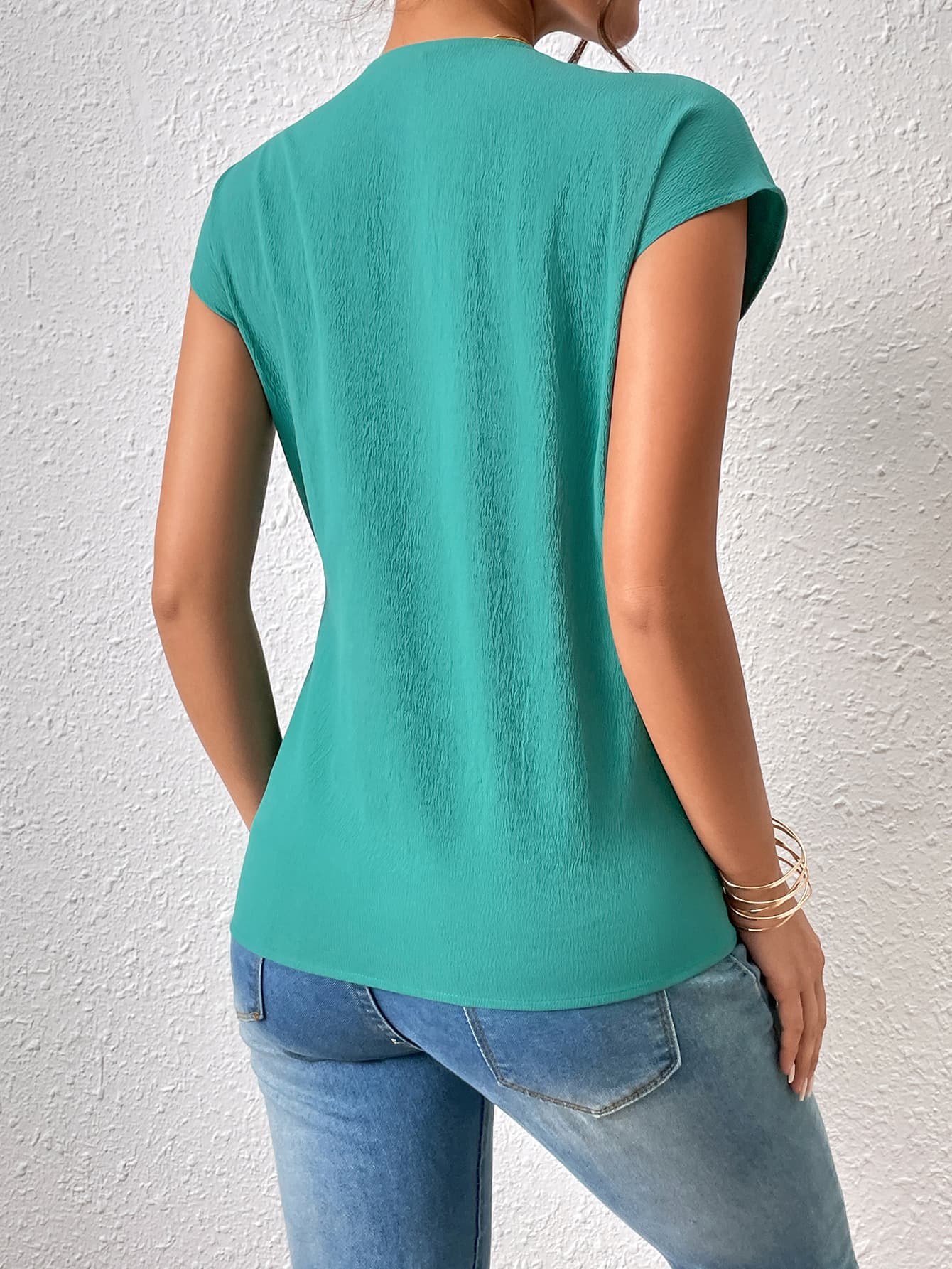 Tied Surplice Neck Short Sleeve Blouse BLUE ZONE PLANET