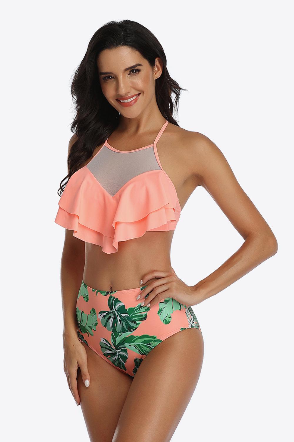Tropical Print Ruffled Two-Piece Swimsuit BLUE ZONE PLANET