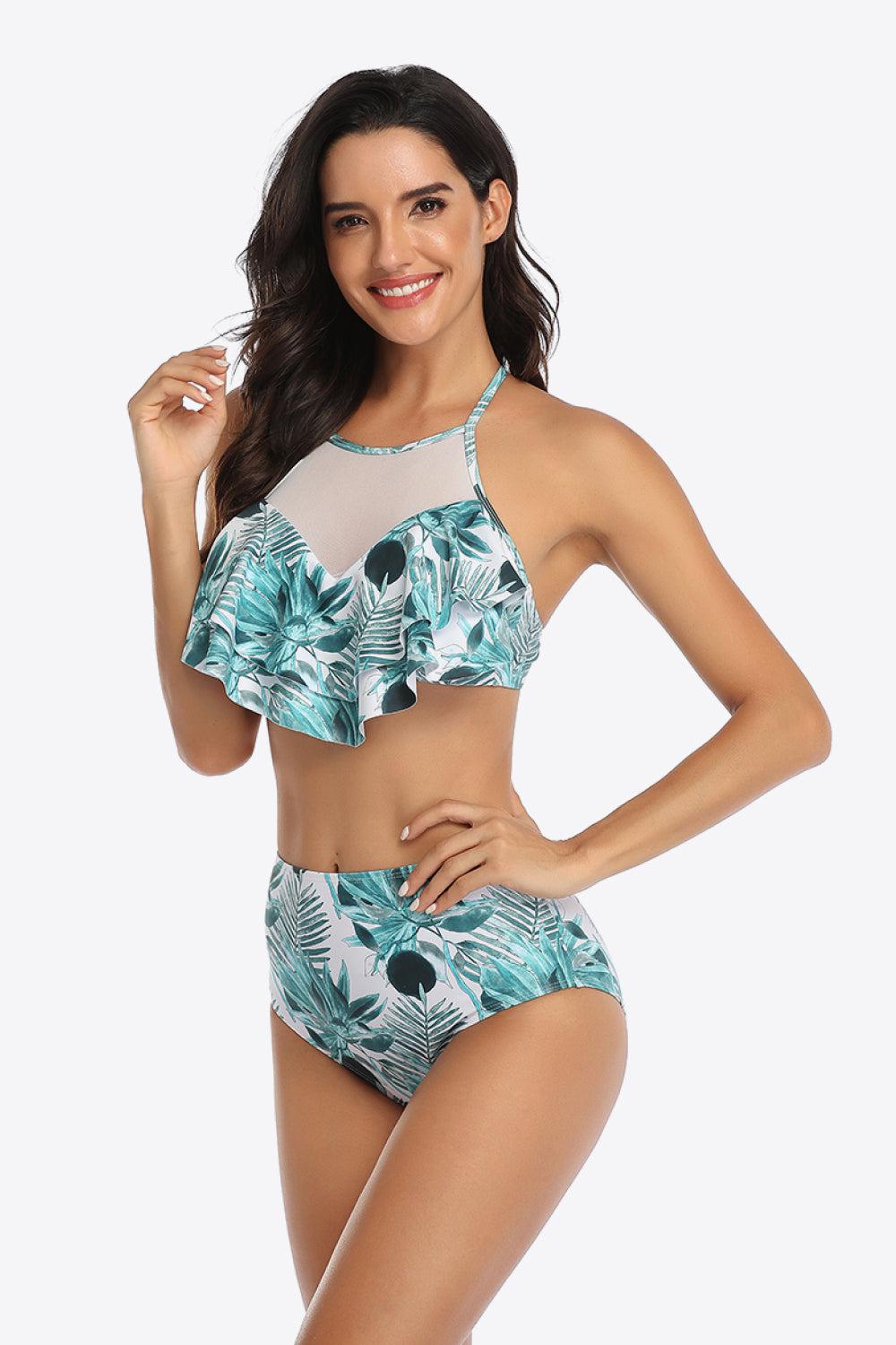 Tropical Print Ruffled Two-Piece Swimsuit BLUE ZONE PLANET