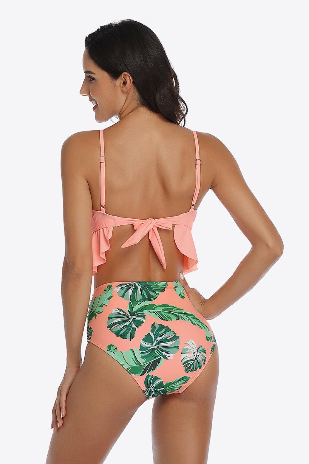 Tropical Print Ruffled Two-Piece Swimsuit BLUE ZONE PLANET