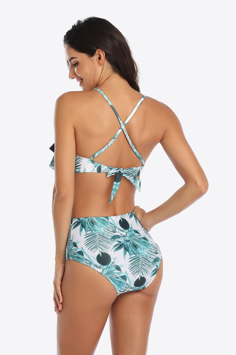 Tropical Print Ruffled Two-Piece Swimsuit BLUE ZONE PLANET
