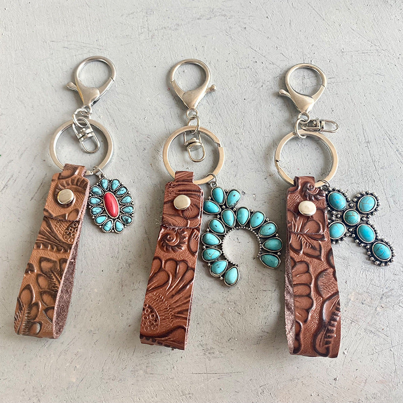 Turquoise Genuine Leather Key Chain BLUE ZONE PLANET