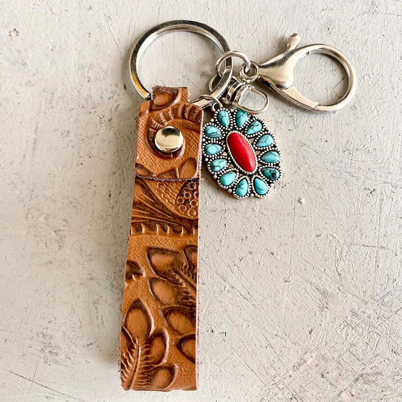 Turquoise Genuine Leather Key Chain BLUE ZONE PLANET