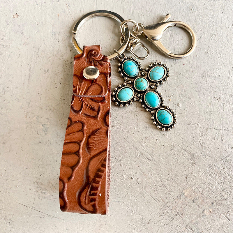 Turquoise Genuine Leather Key Chain BLUE ZONE PLANET
