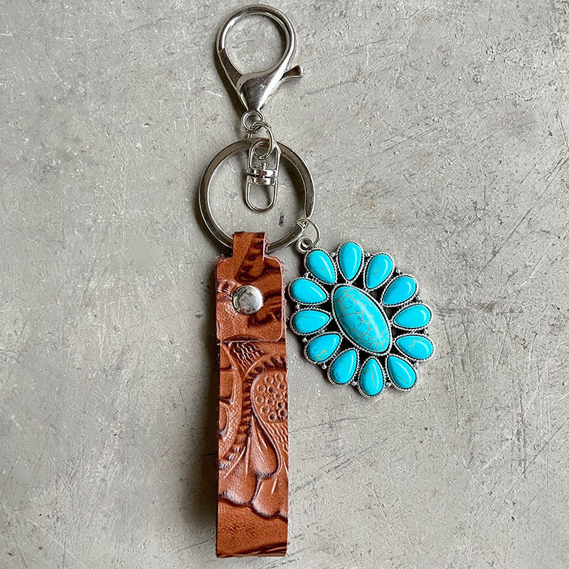 Turquoise Genuine Leather Key Chain BLUE ZONE PLANET