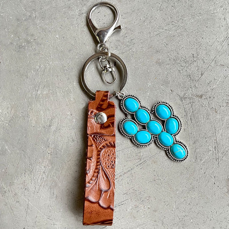 Turquoise Genuine Leather Key Chain BLUE ZONE PLANET