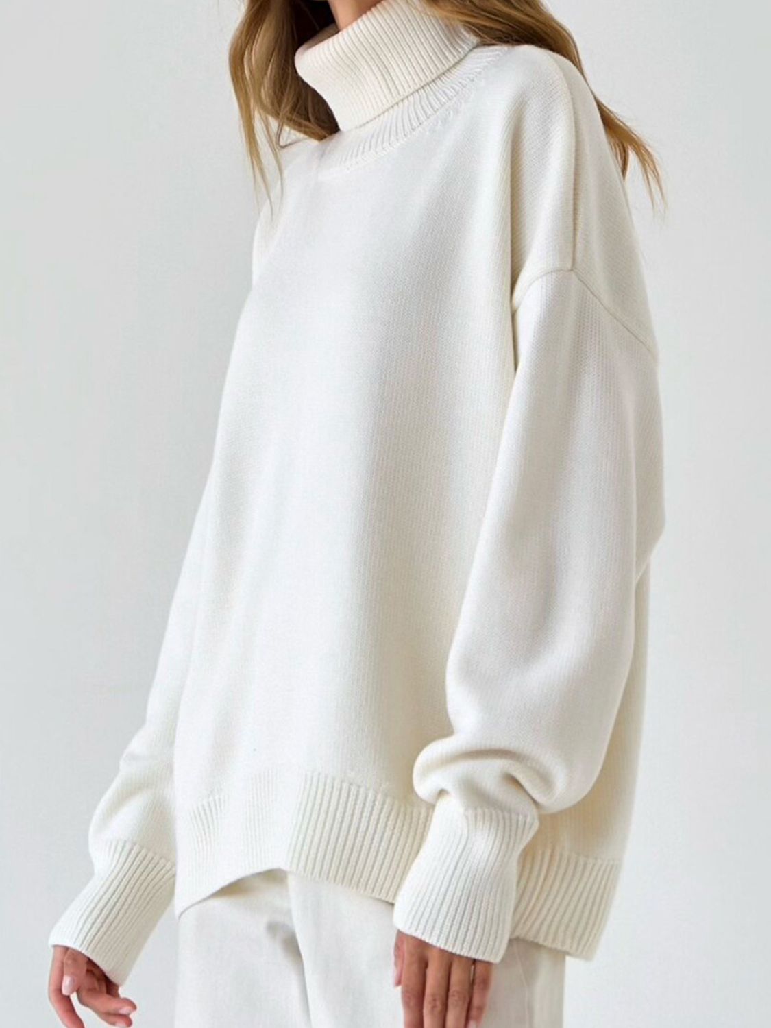 Turtle Neck Dropped Shoulder Sweater BLUE ZONE PLANET