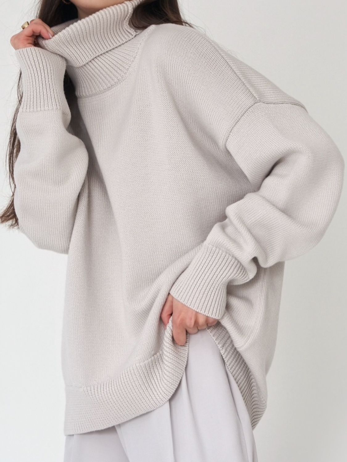 Turtle Neck Dropped Shoulder Sweater BLUE ZONE PLANET