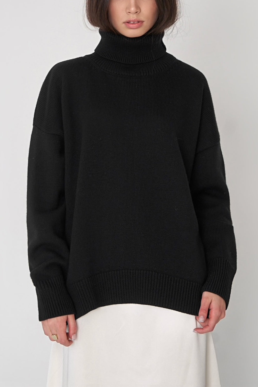 Turtle Neck Dropped Shoulder Sweater BLUE ZONE PLANET