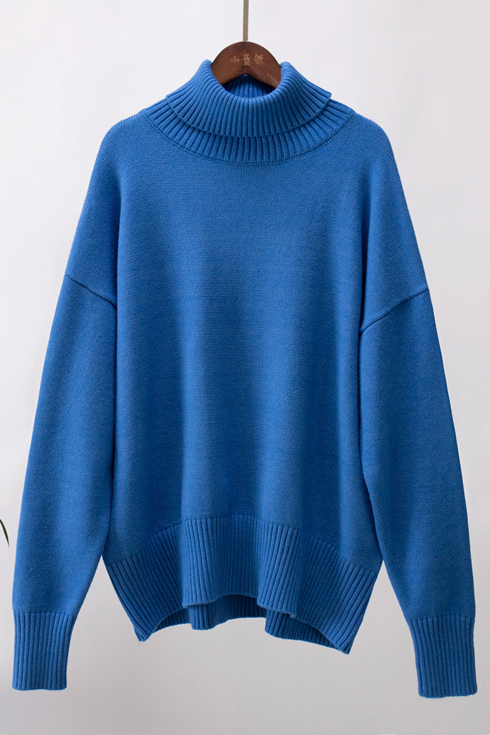 Turtle Neck Dropped Shoulder Sweater BLUE ZONE PLANET