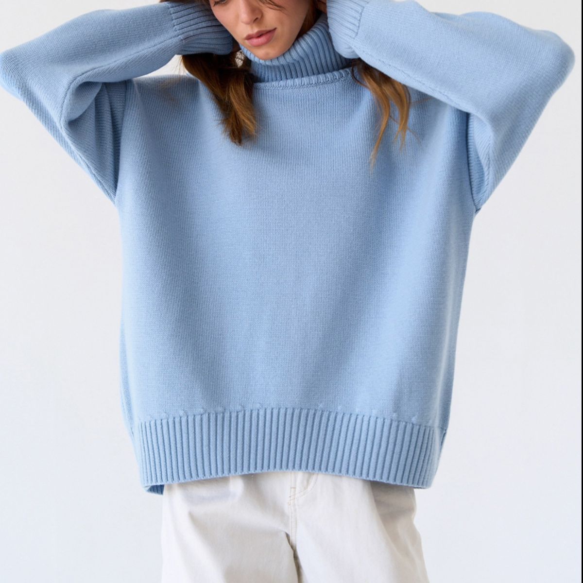 Turtle Neck Dropped Shoulder Sweater BLUE ZONE PLANET
