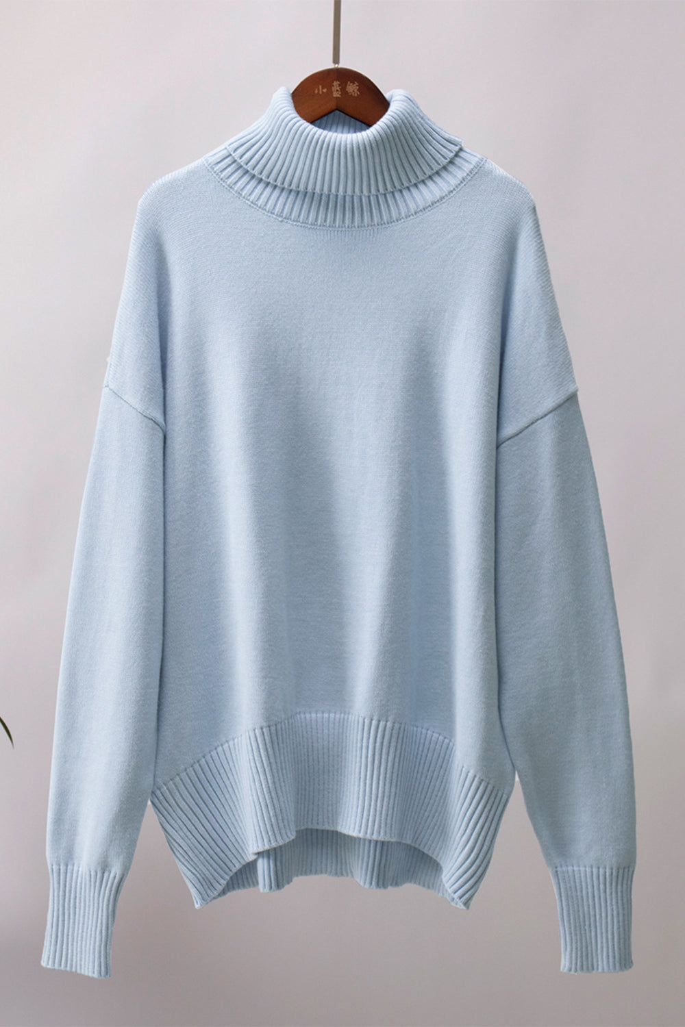 Turtle Neck Dropped Shoulder Sweater BLUE ZONE PLANET