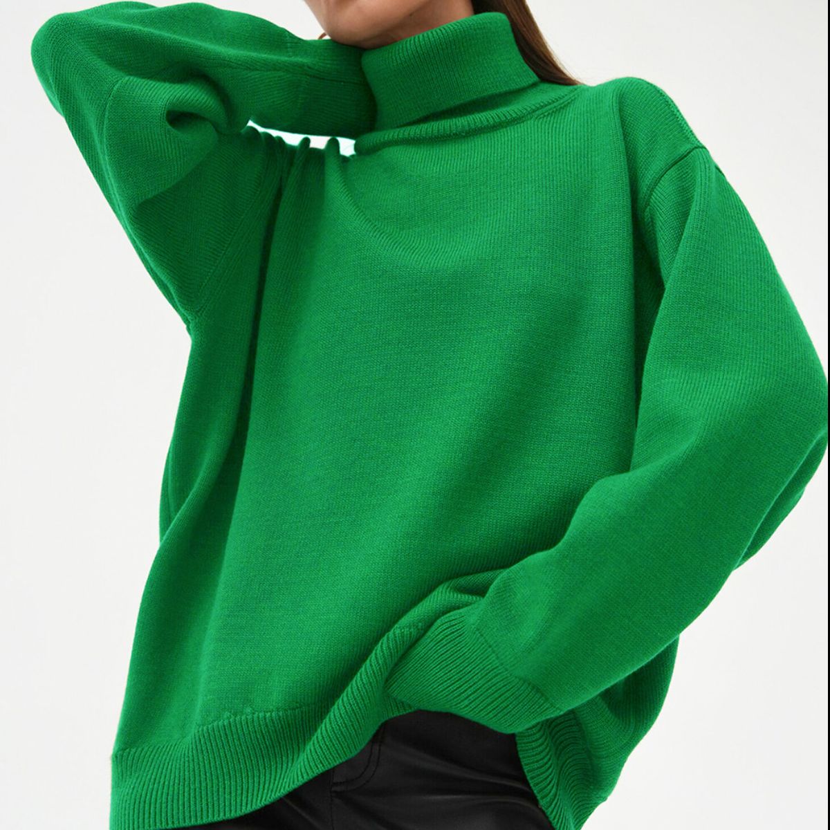 Turtle Neck Dropped Shoulder Sweater BLUE ZONE PLANET