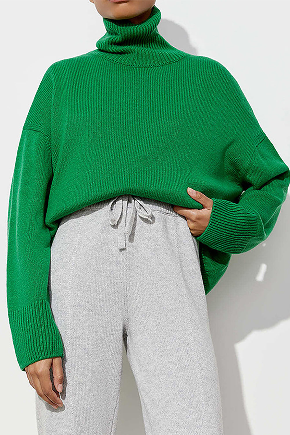 Turtle Neck Dropped Shoulder Sweater BLUE ZONE PLANET