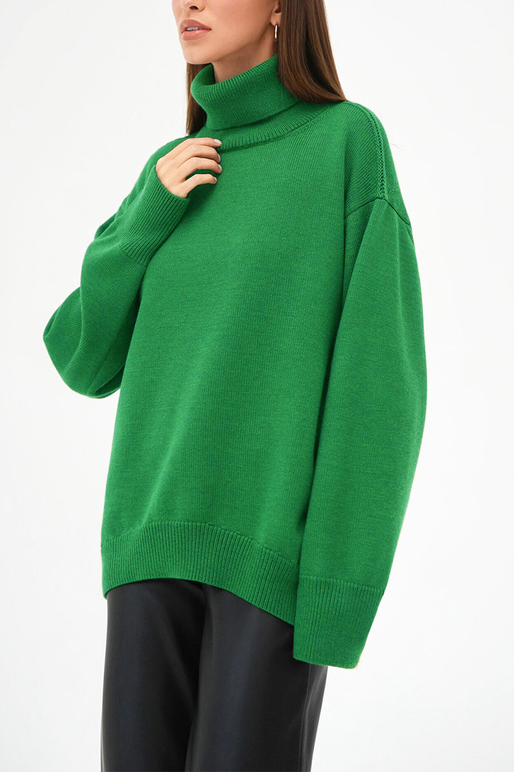 Turtle Neck Dropped Shoulder Sweater BLUE ZONE PLANET