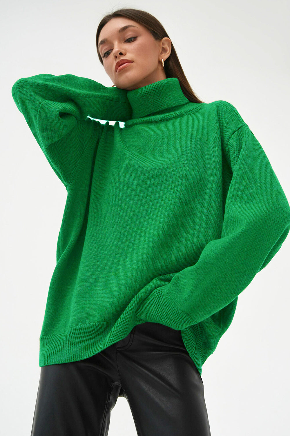 Turtle Neck Dropped Shoulder Sweater BLUE ZONE PLANET