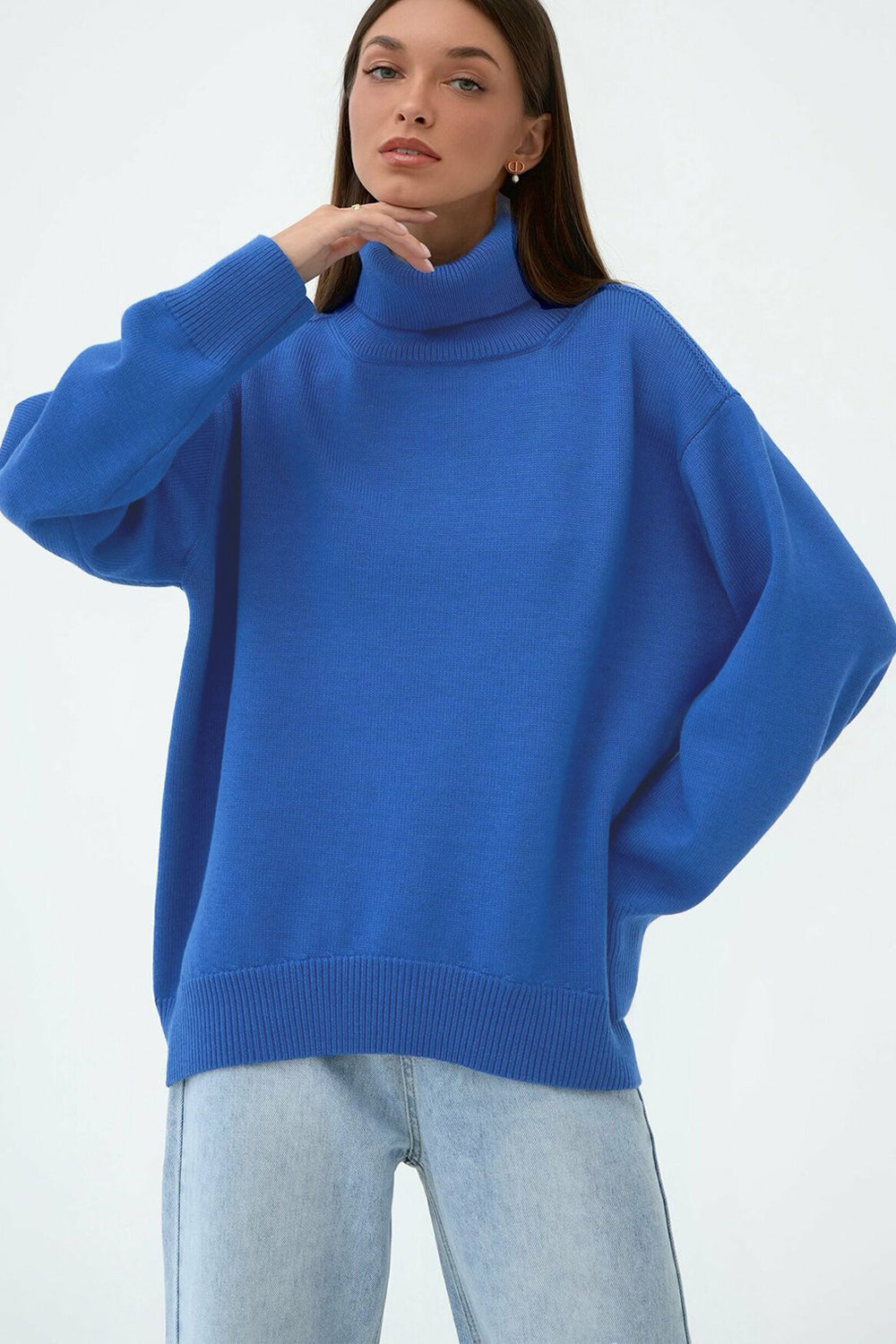 Turtle Neck Dropped Shoulder Sweater BLUE ZONE PLANET