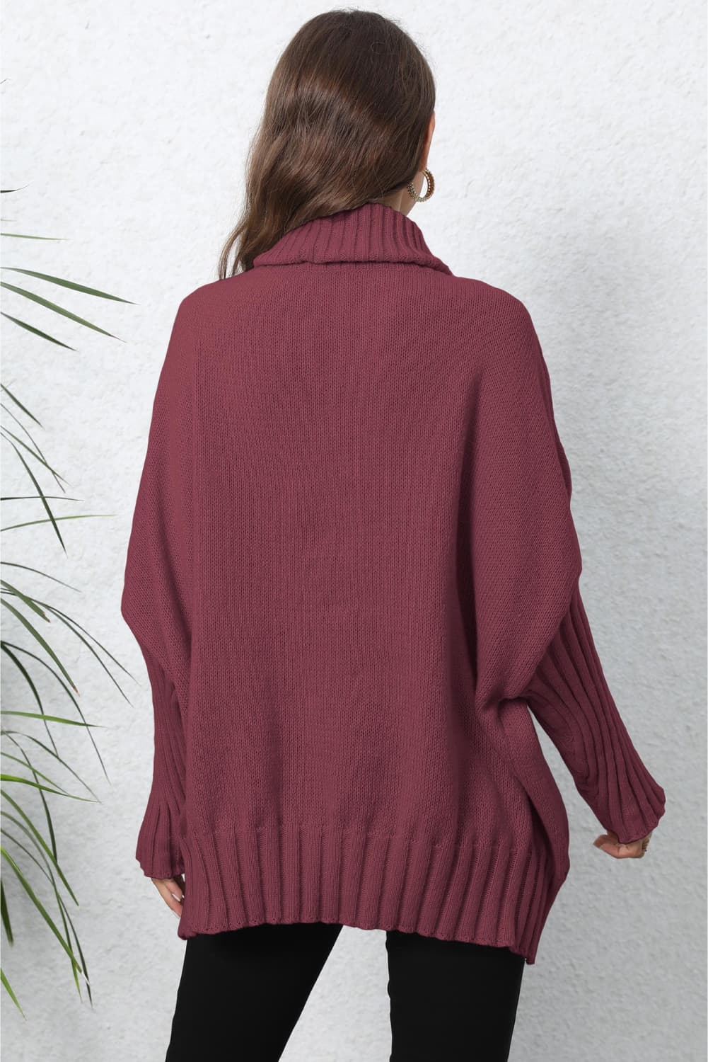 Turtle Neck Long Sleeve Ribbed Sweater BLUE ZONE PLANET