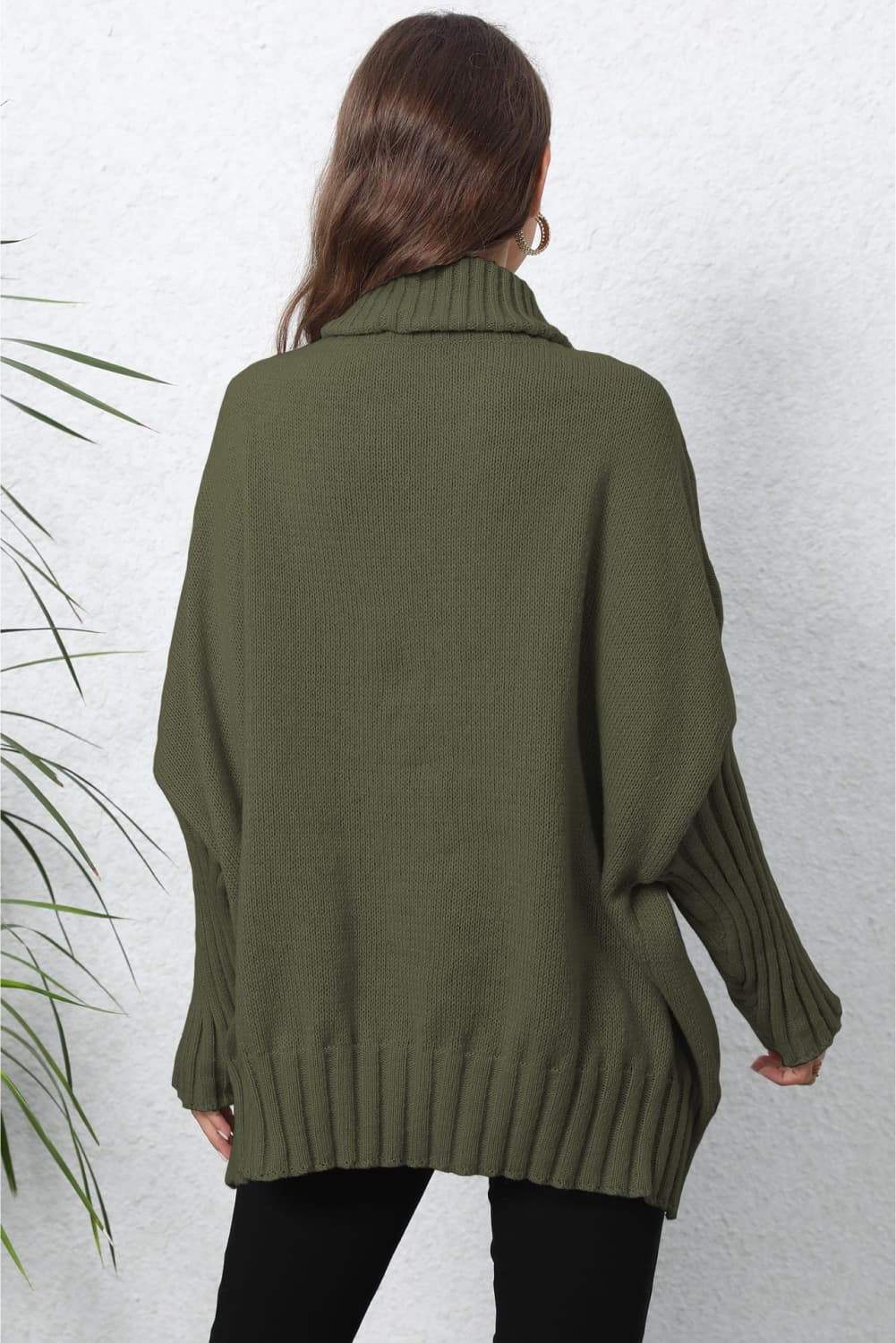 Turtle Neck Long Sleeve Ribbed Sweater BLUE ZONE PLANET