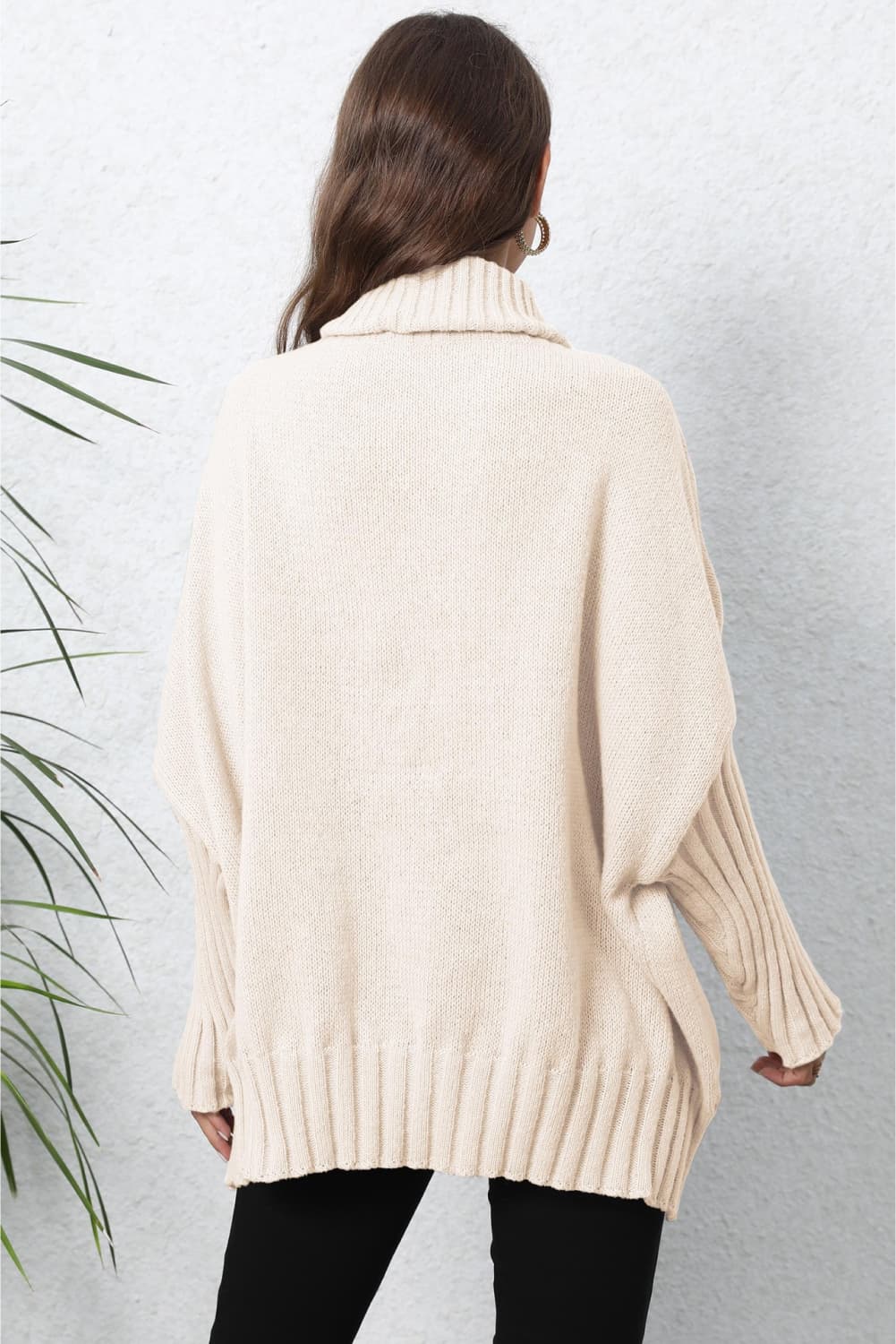 Turtle Neck Long Sleeve Ribbed Sweater BLUE ZONE PLANET