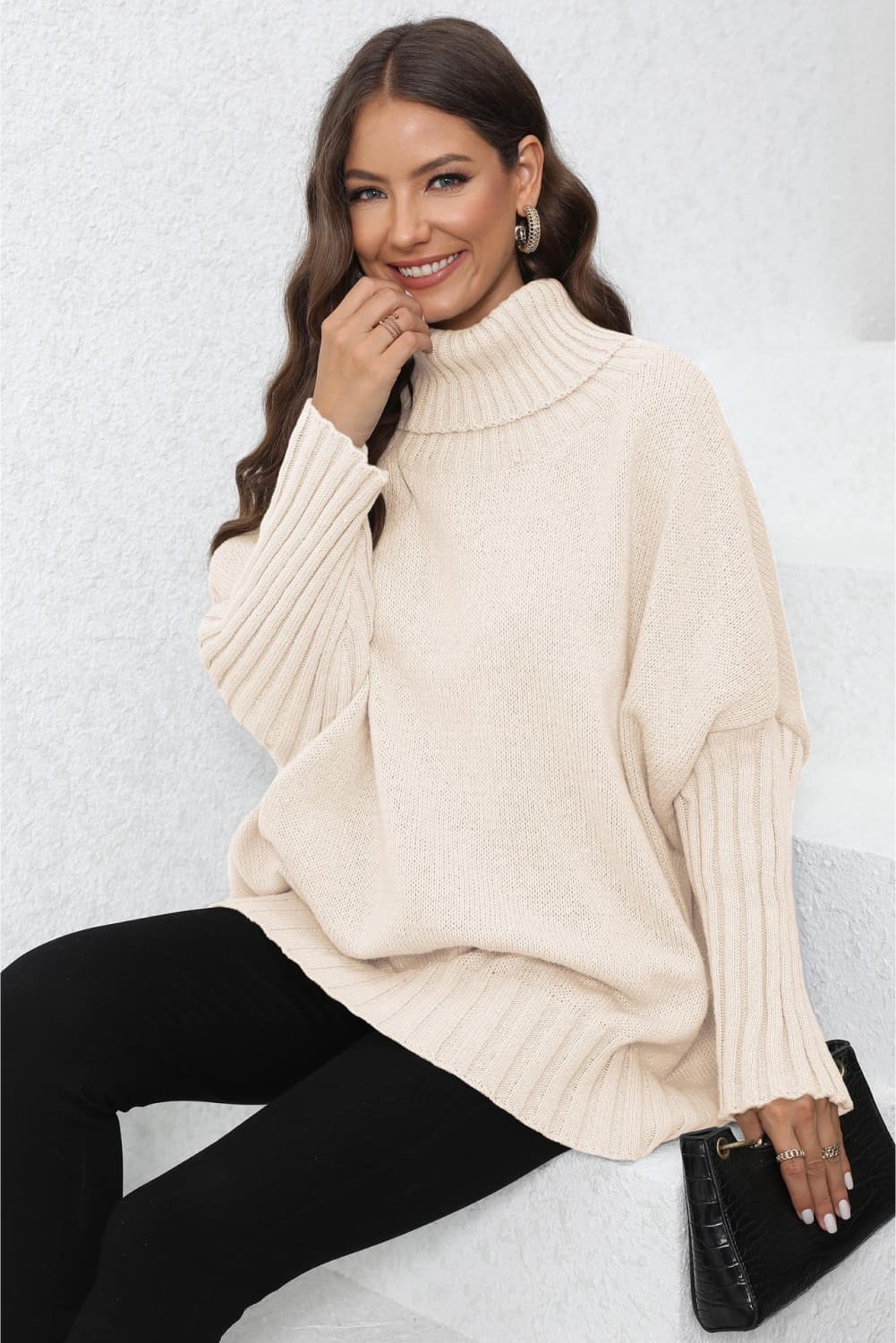 Turtle Neck Long Sleeve Ribbed Sweater BLUE ZONE PLANET