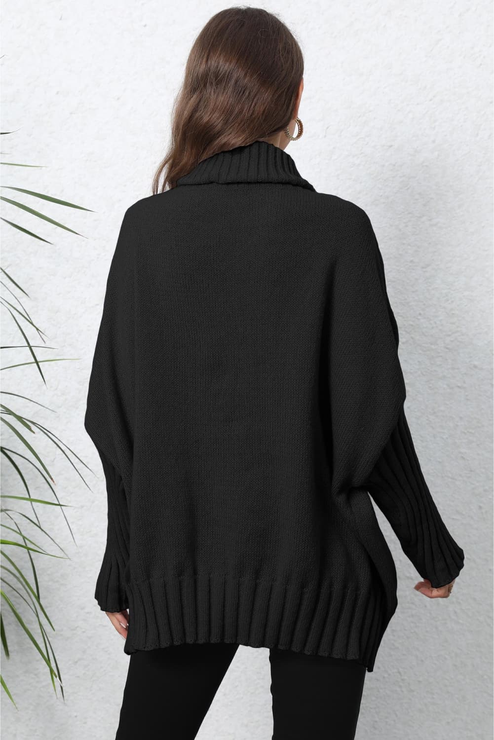 Turtle Neck Long Sleeve Ribbed Sweater BLUE ZONE PLANET