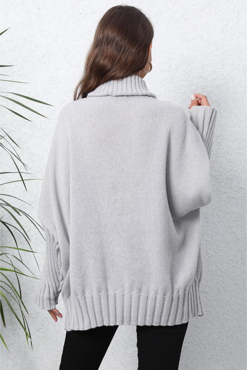 Turtle Neck Long Sleeve Ribbed Sweater BLUE ZONE PLANET