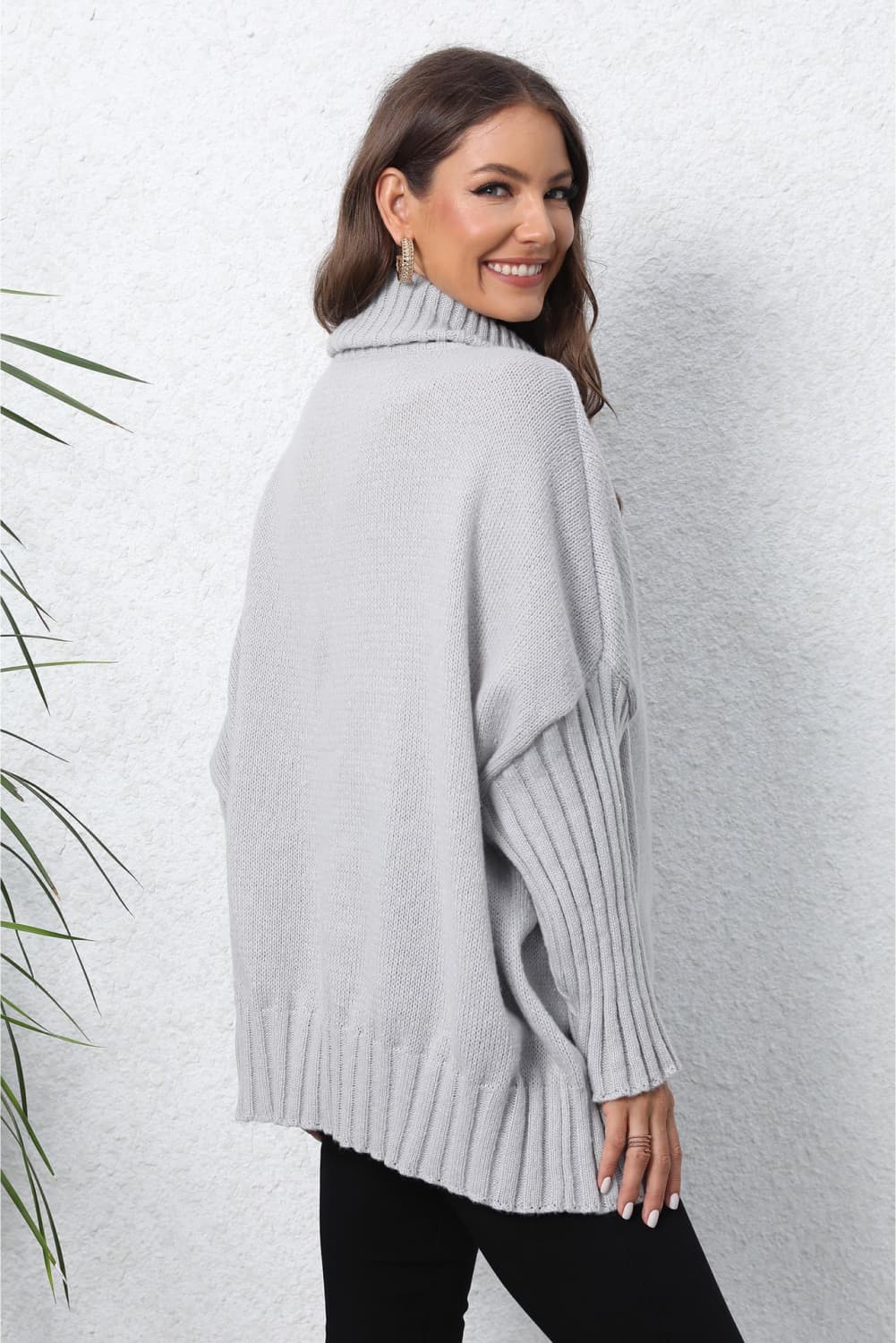 Turtle Neck Long Sleeve Ribbed Sweater BLUE ZONE PLANET