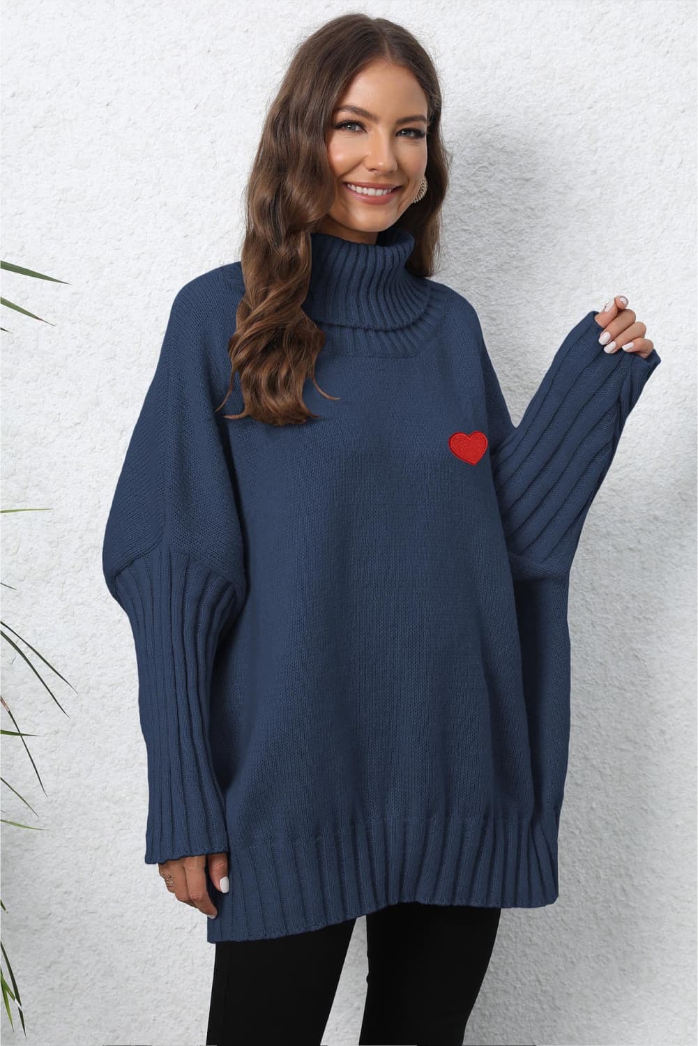 Turtle Neck Long Sleeve Ribbed Sweater BLUE ZONE PLANET