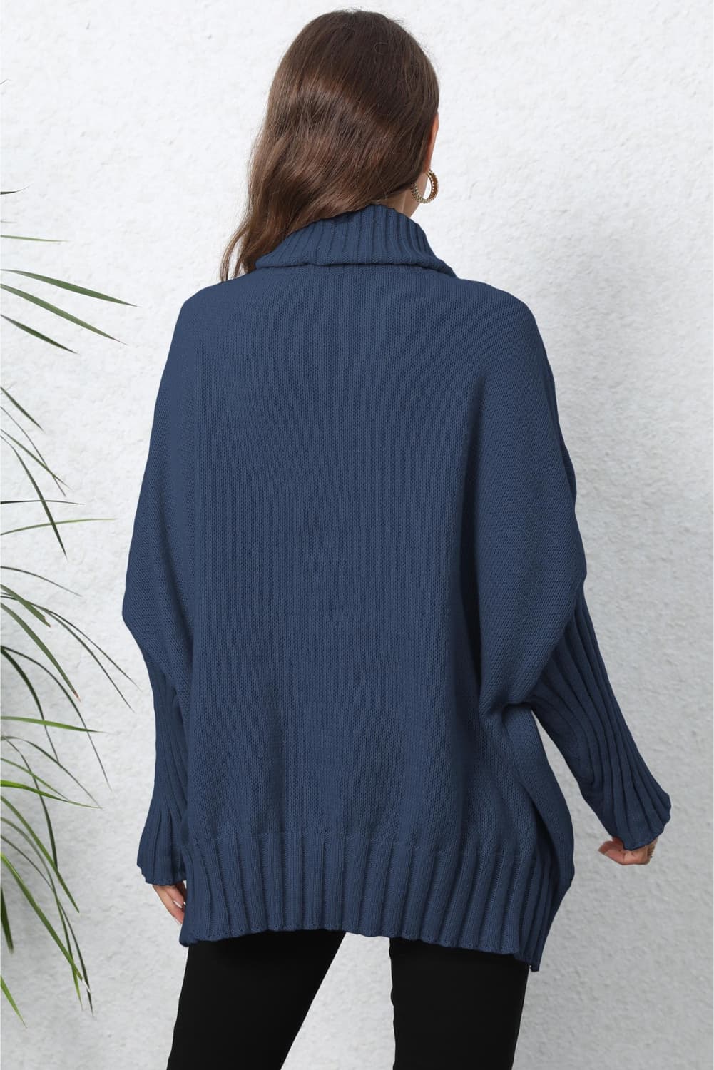 Turtle Neck Long Sleeve Ribbed Sweater BLUE ZONE PLANET