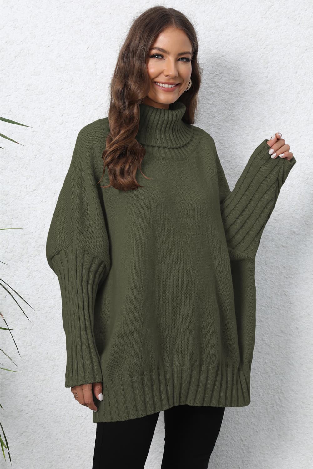 Turtle Neck Long Sleeve Ribbed Sweater BLUE ZONE PLANET