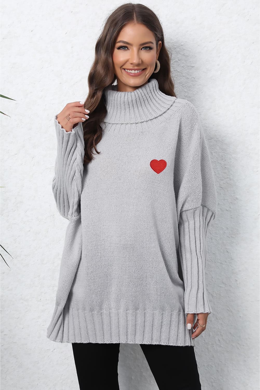 Turtle Neck Long Sleeve Ribbed Sweater BLUE ZONE PLANET