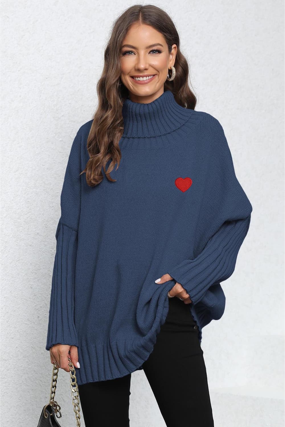 Turtle Neck Long Sleeve Ribbed Sweater BLUE ZONE PLANET