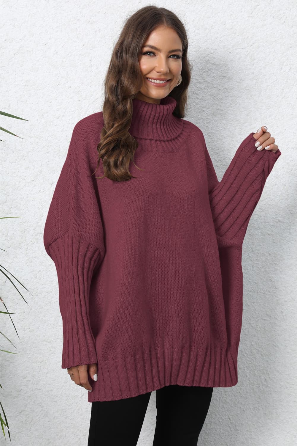 Turtle Neck Long Sleeve Ribbed Sweater BLUE ZONE PLANET