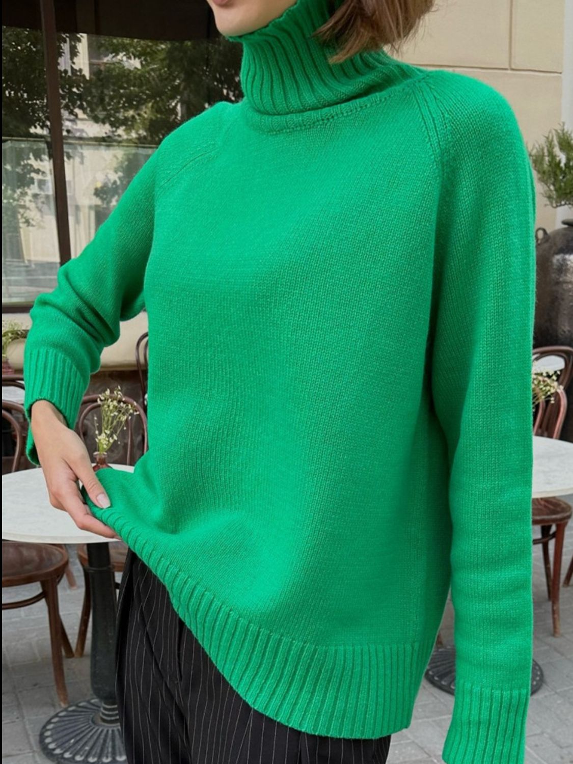 Turtle Neck Raglan Sleeve Sweater BLUE ZONE PLANET