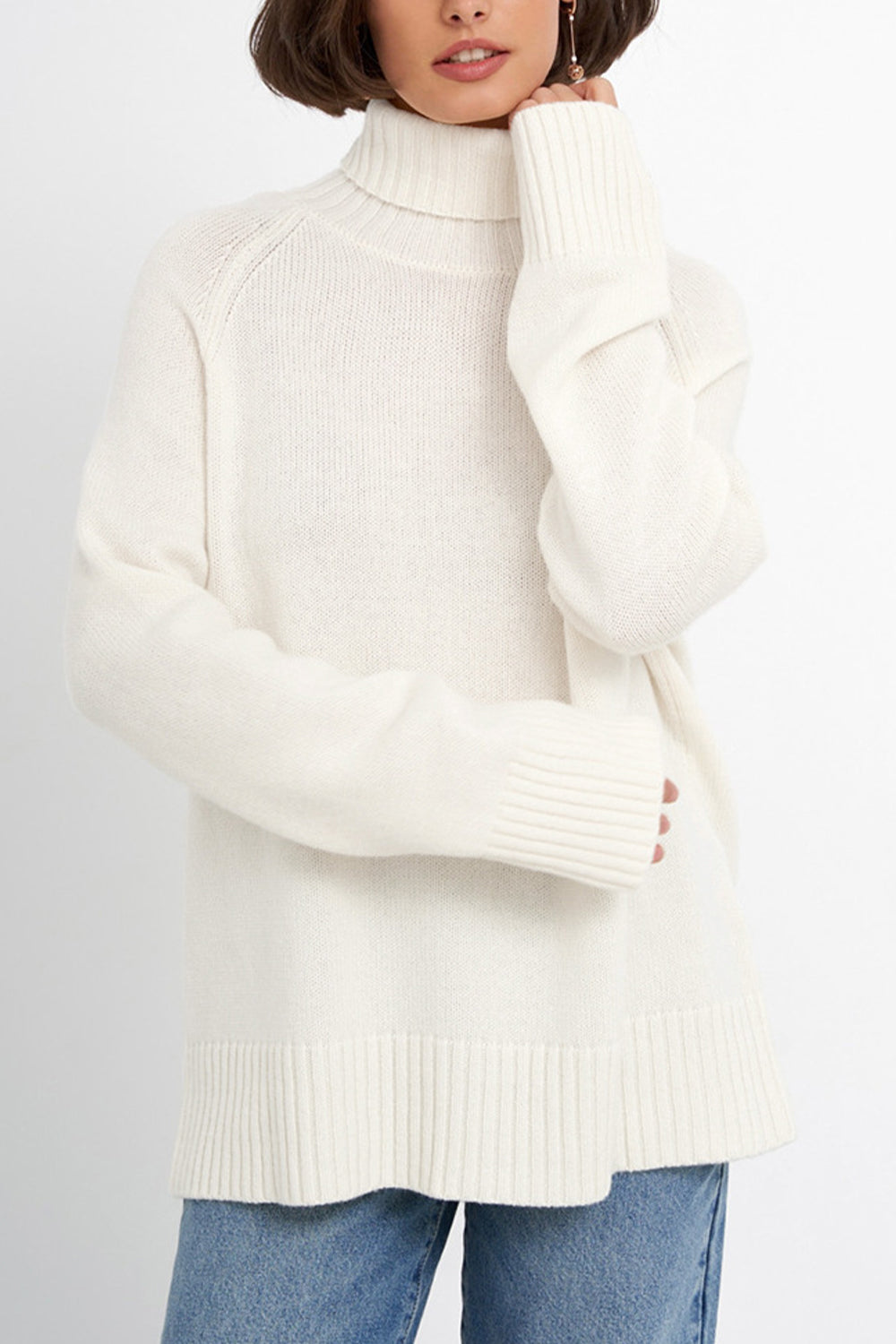 Turtle Neck Raglan Sleeve Sweater BLUE ZONE PLANET