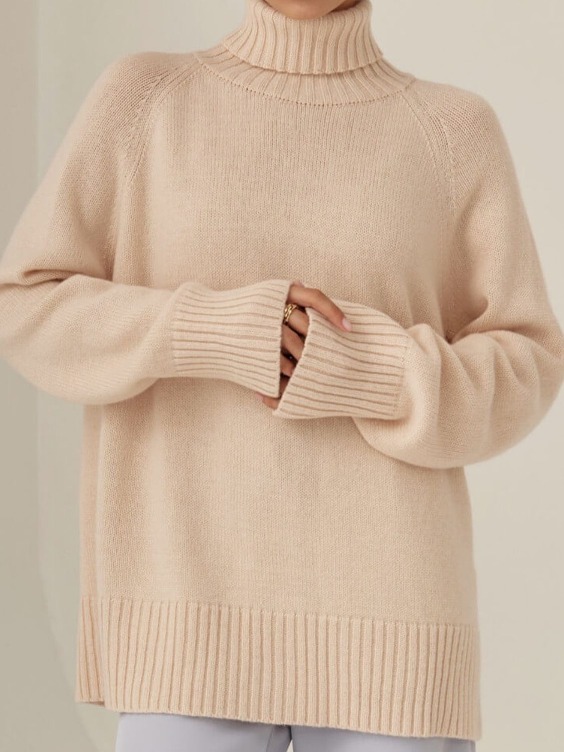 Turtle Neck Raglan Sleeve Sweater BLUE ZONE PLANET