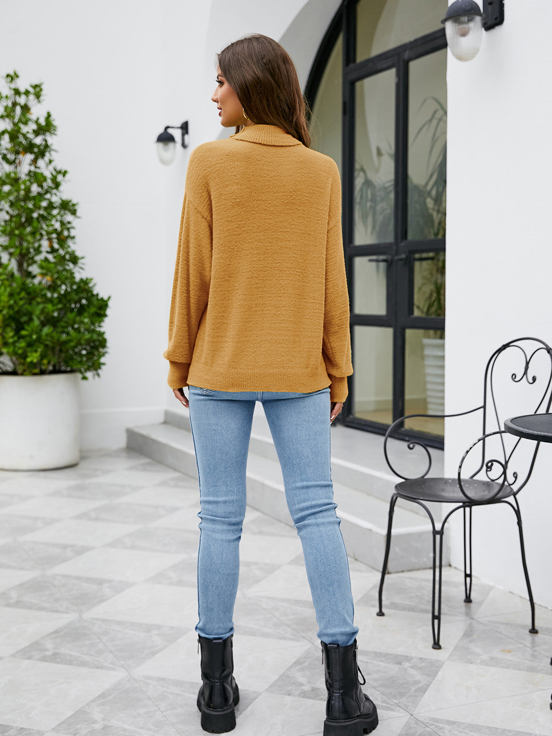 Turtleneck Dropped Shoulder Sweater BLUE ZONE PLANET