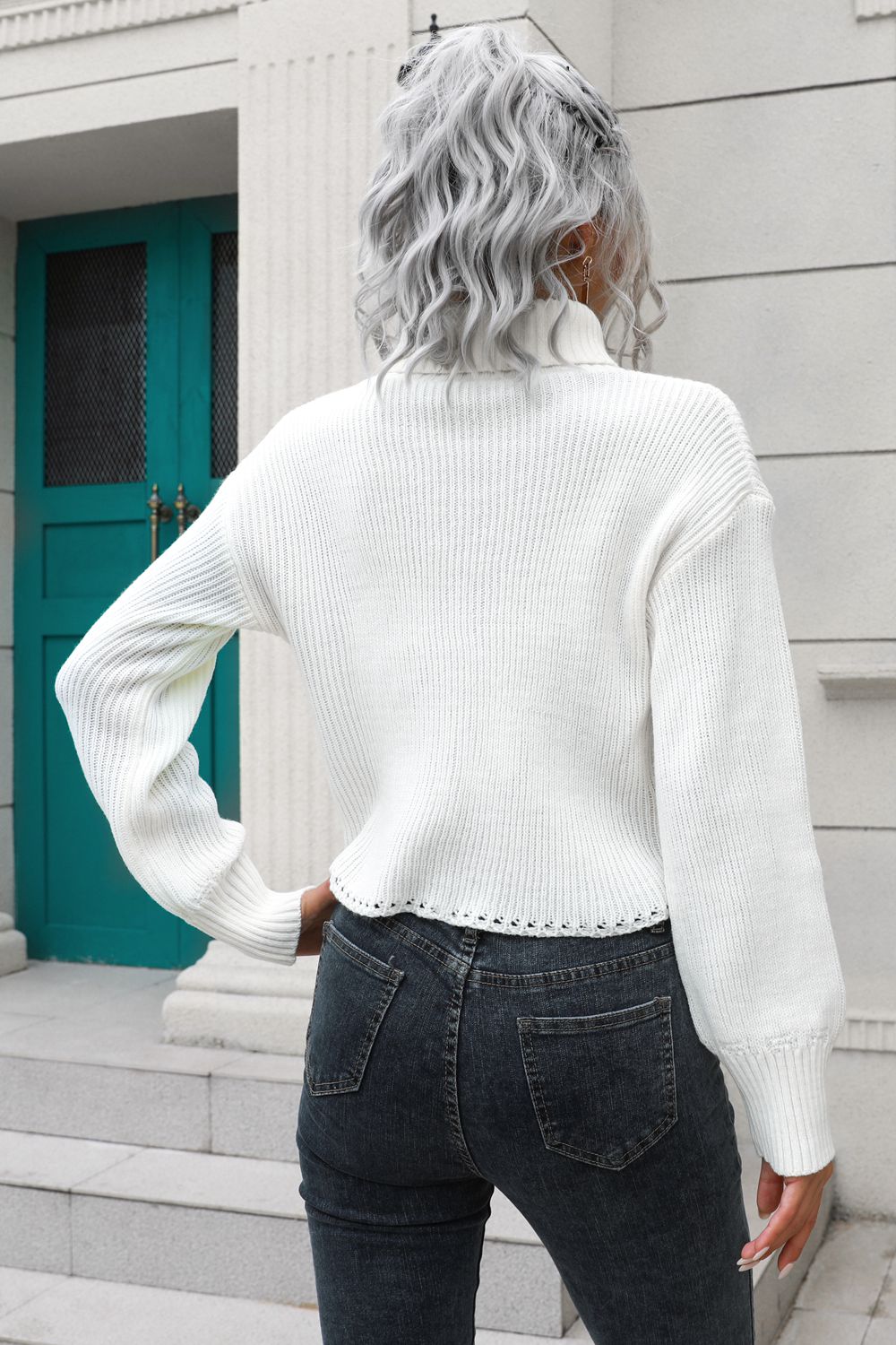 Turtleneck Dropped Shoulder Sweater BLUE ZONE PLANET