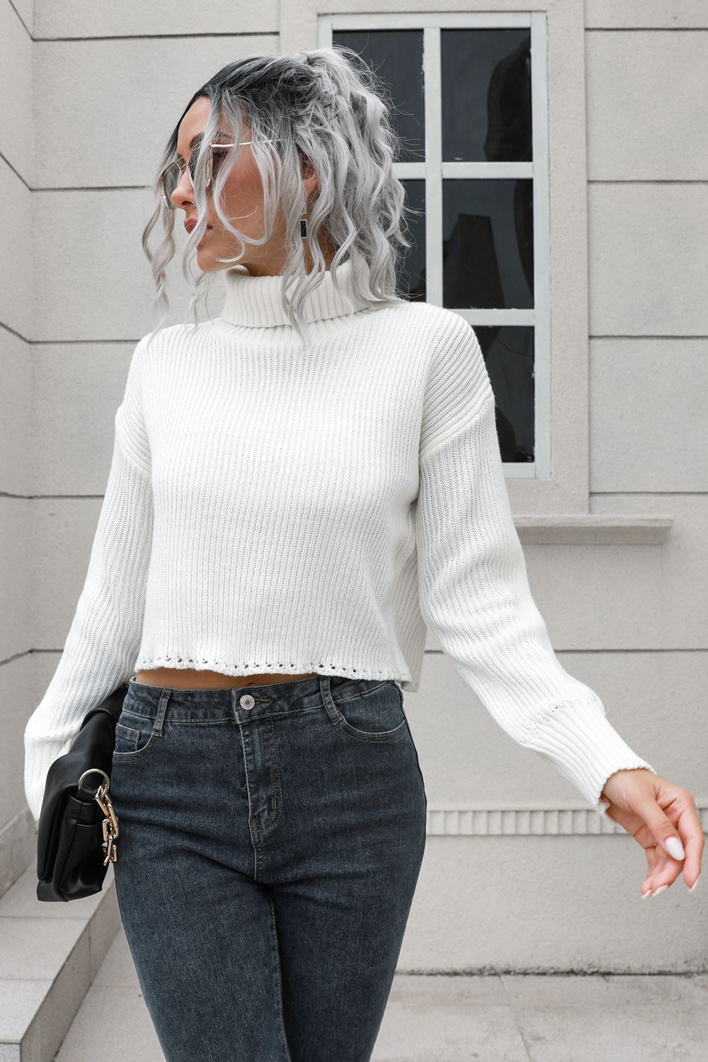 Turtleneck Dropped Shoulder Sweater BLUE ZONE PLANET