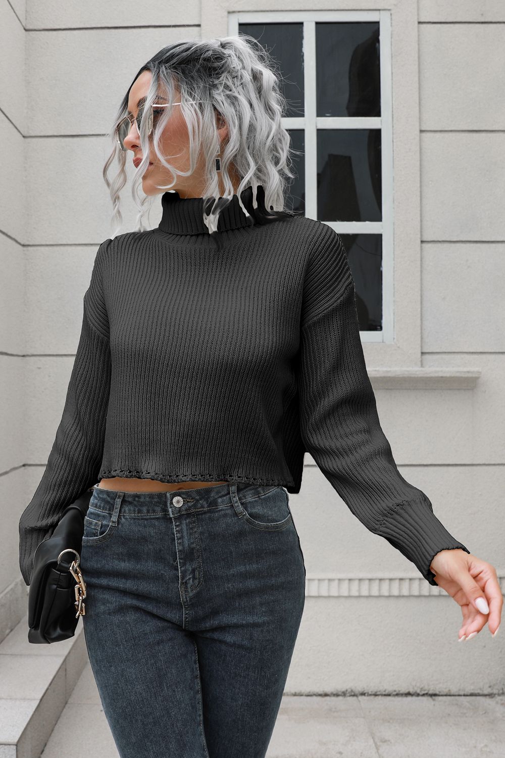 Turtleneck Dropped Shoulder Sweater BLUE ZONE PLANET