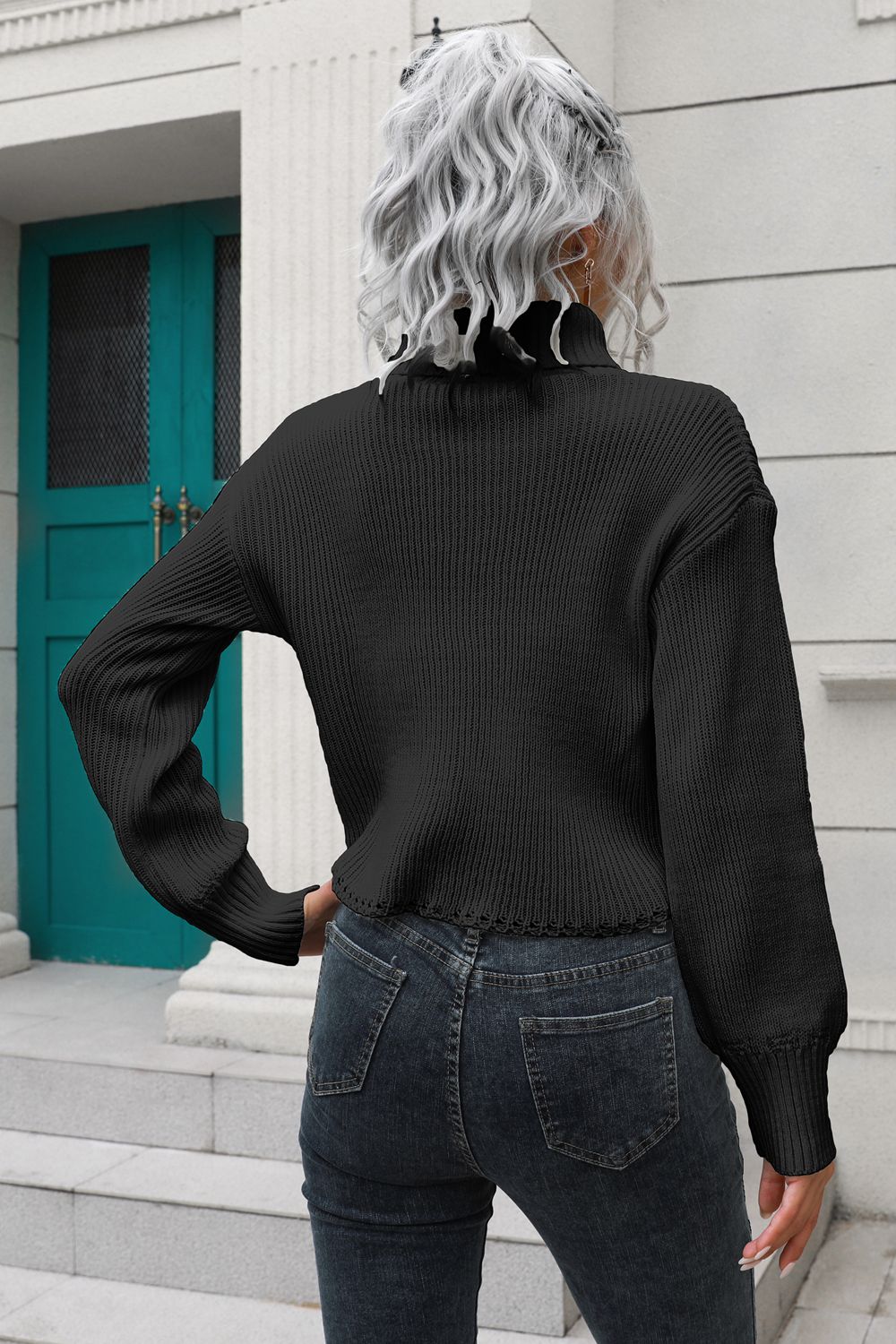 Turtleneck Dropped Shoulder Sweater BLUE ZONE PLANET