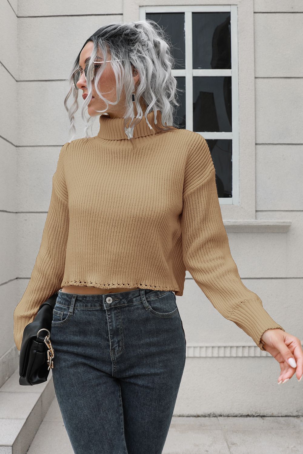 Turtleneck Dropped Shoulder Sweater BLUE ZONE PLANET