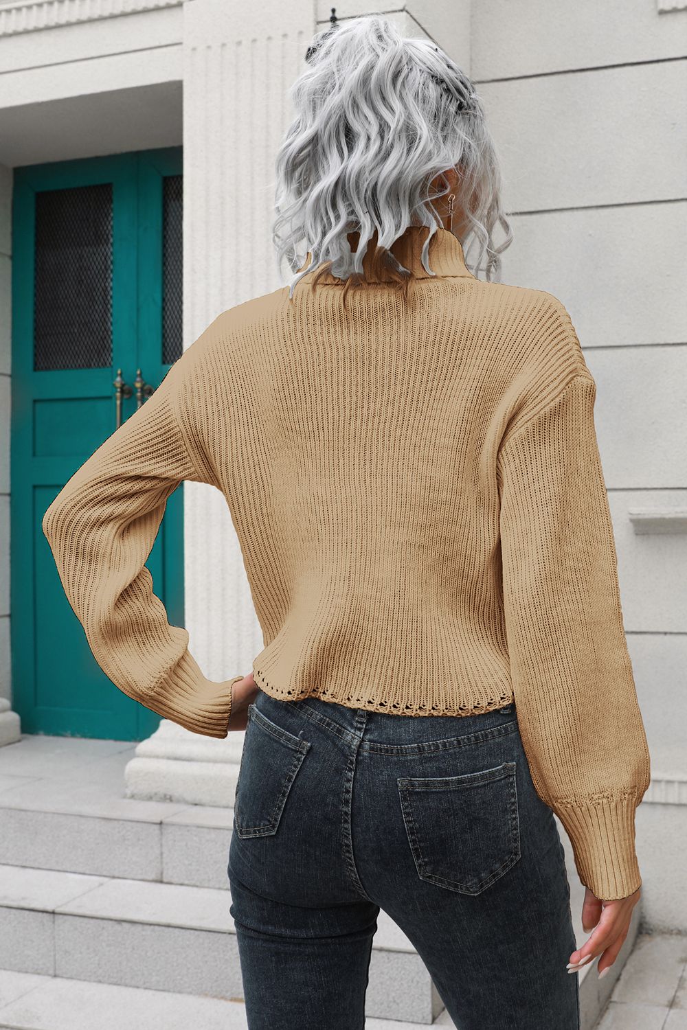 Turtleneck Dropped Shoulder Sweater BLUE ZONE PLANET