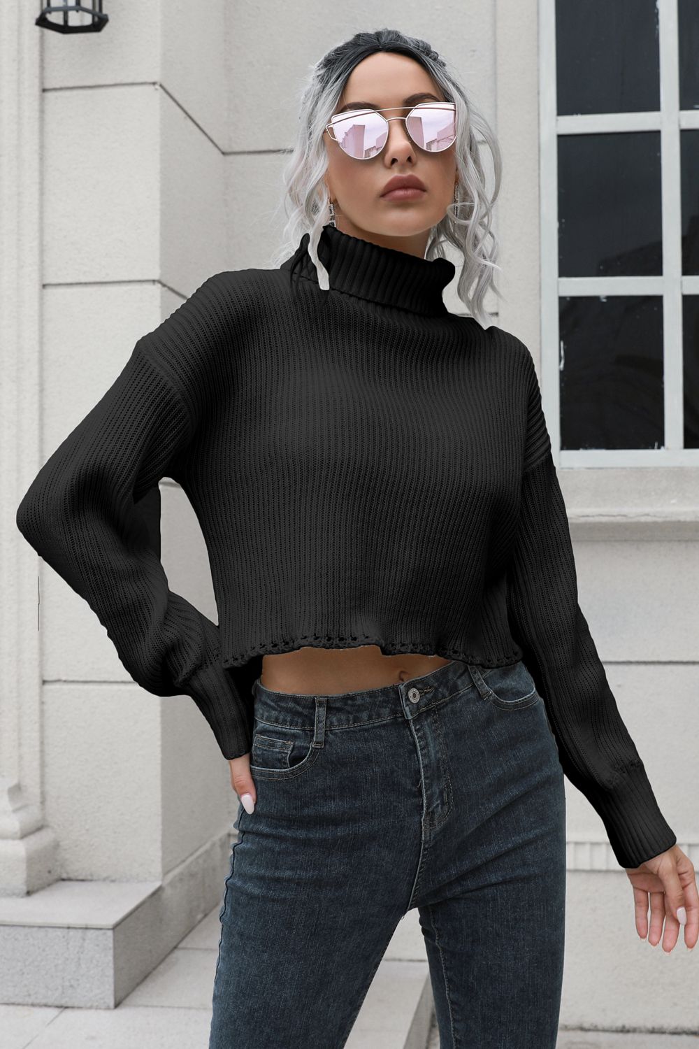 Turtleneck Dropped Shoulder Sweater BLUE ZONE PLANET