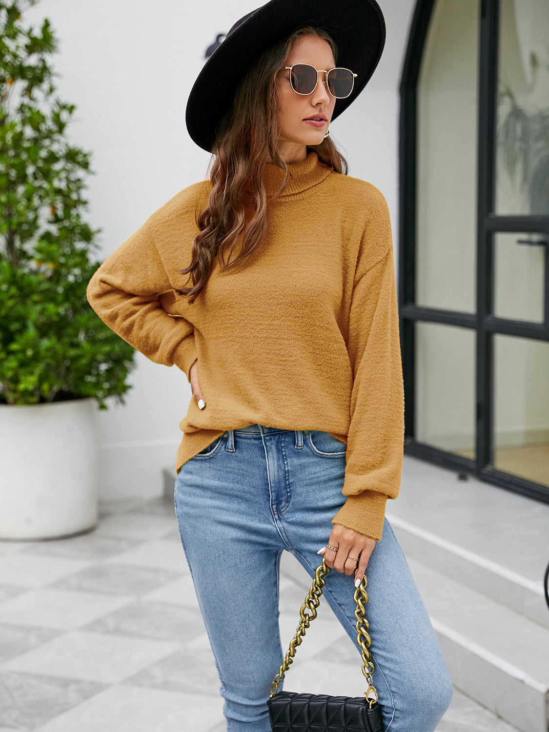 Turtleneck Dropped Shoulder Sweater BLUE ZONE PLANET