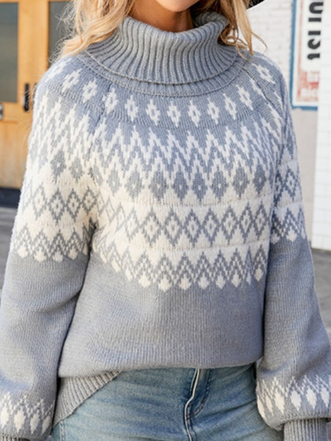 Turtleneck Lantern Sleeve Sweater BLUE ZONE PLANET
