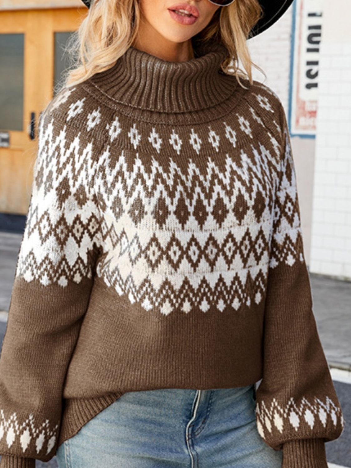 Turtleneck Lantern Sleeve Sweater BLUE ZONE PLANET