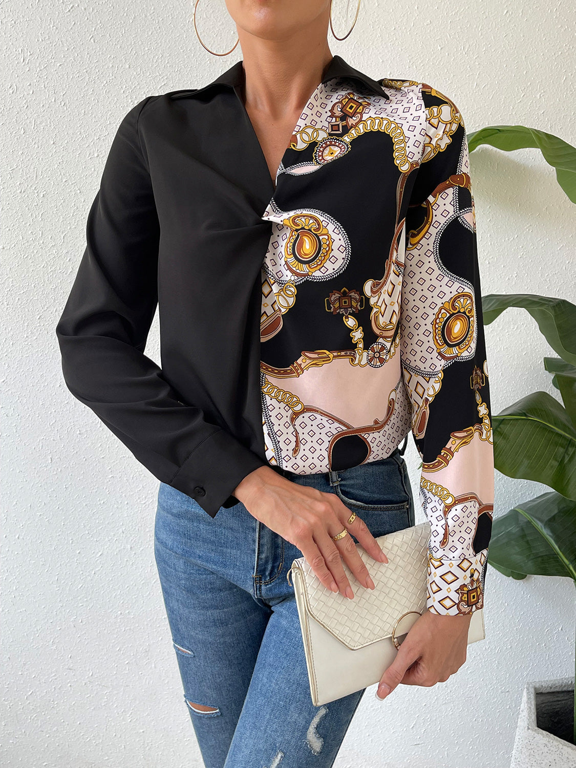 Twist Front Collared Blouse BLUE ZONE PLANET